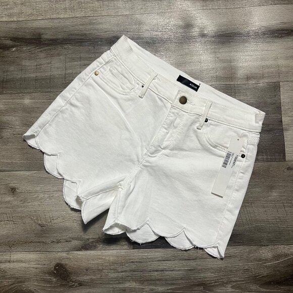 Aqua Mid Rise Scallop Hem Denim Shorts White NWT Women’s Size 25 - Picture 1 of 6